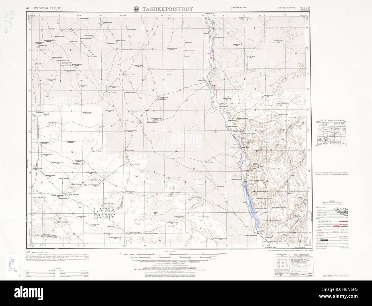 USSR map NJ 41-14 Tashkepristroy Stock Photo