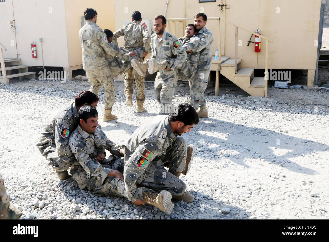 Afghan Border Police (ABP) and Afghan National Civil Order Police conduct casualty evacuation