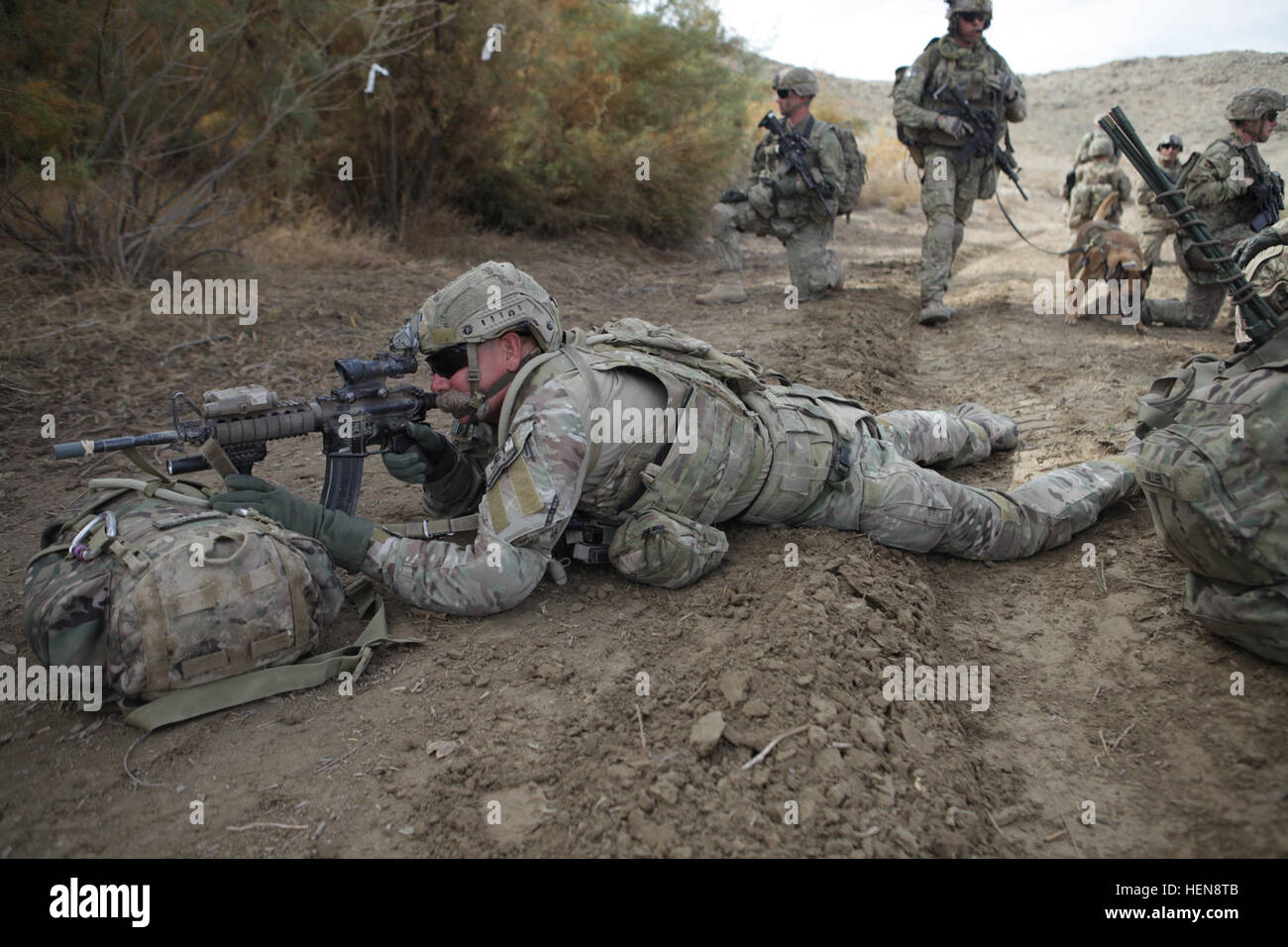 Mark Holbrook, a member of the Joint Expeditionary Team, pulls security