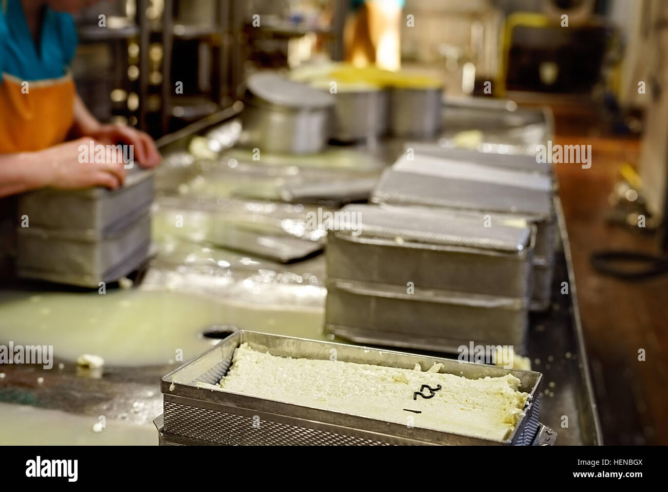 Finished milk product at production line Stock Photo