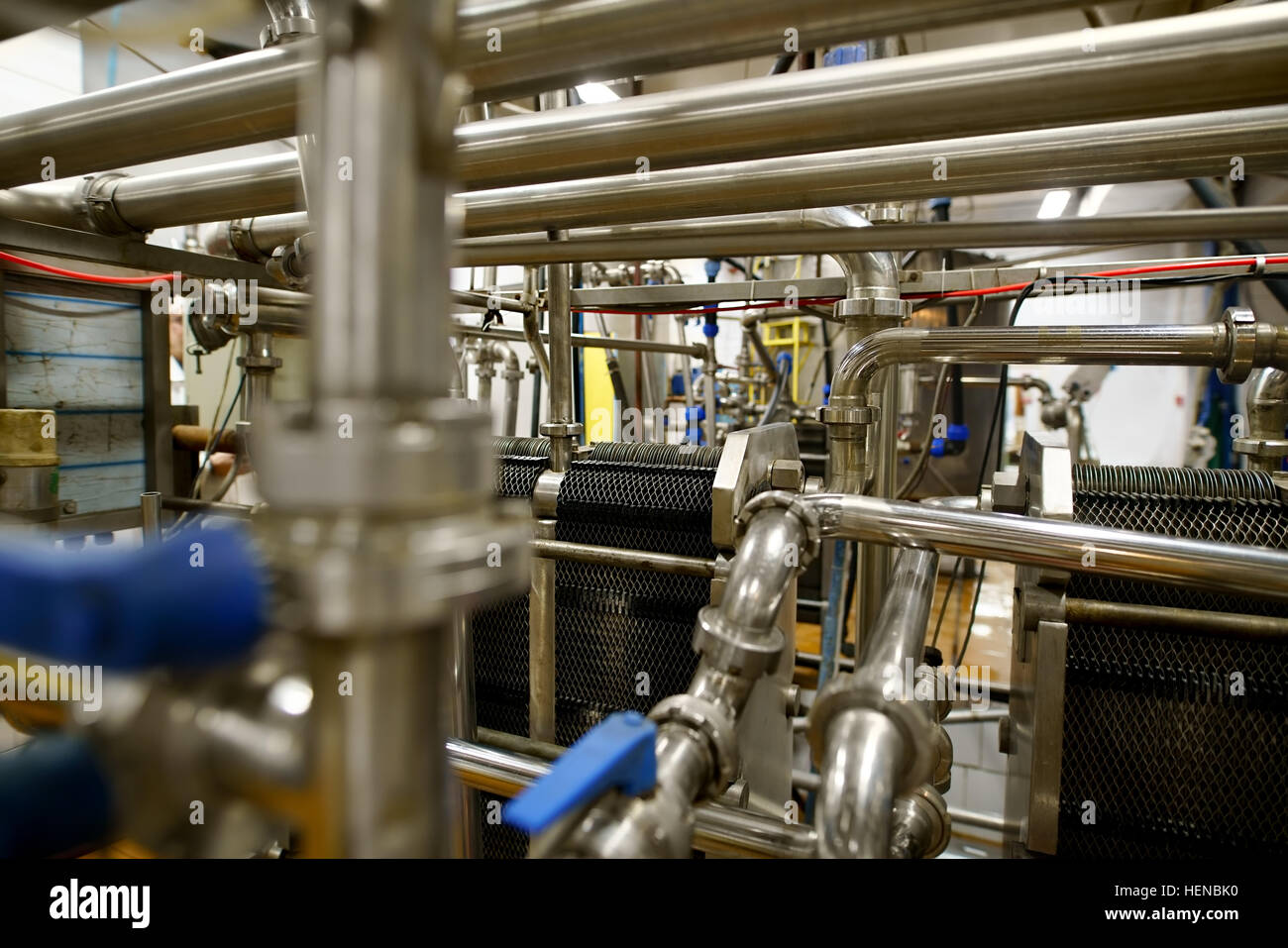 Dairy plant equipment at work close up shot Stock Photo Alamy