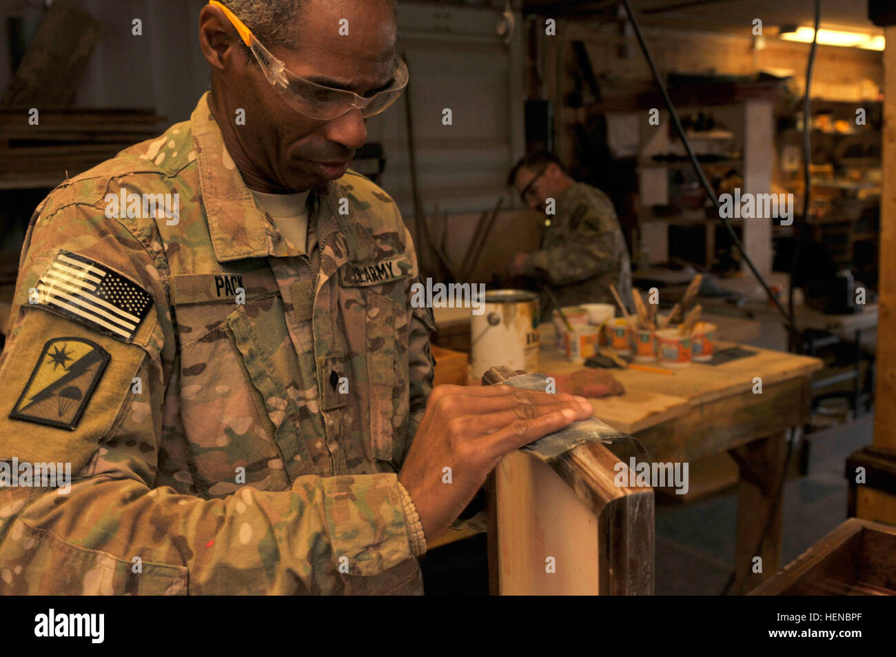 Spc. Eric Pack, a carpentry and masonry specialist with the 760th