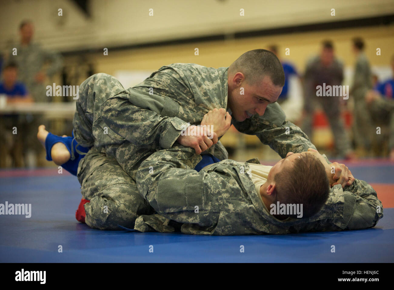Two U.S. Army Soldiers compete in an Army Combatives Tournament at Fort ...