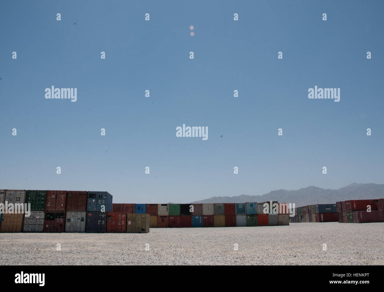 Containers stack up at the container yard at Bagram Air Field ...