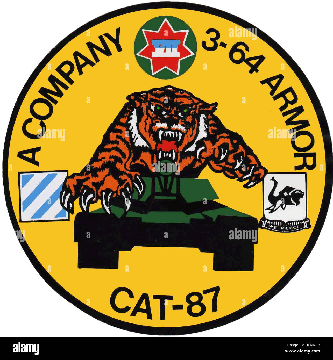 The 3-64 Armor CAT'87 patch represents the 3rd Battalion, 64th Armor ...