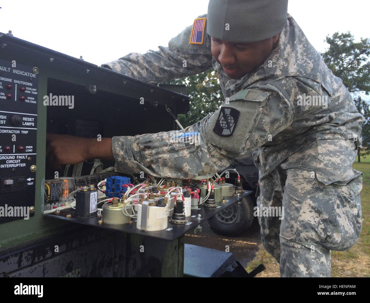 Signal operator inspects communication hi-res stock photography and ...