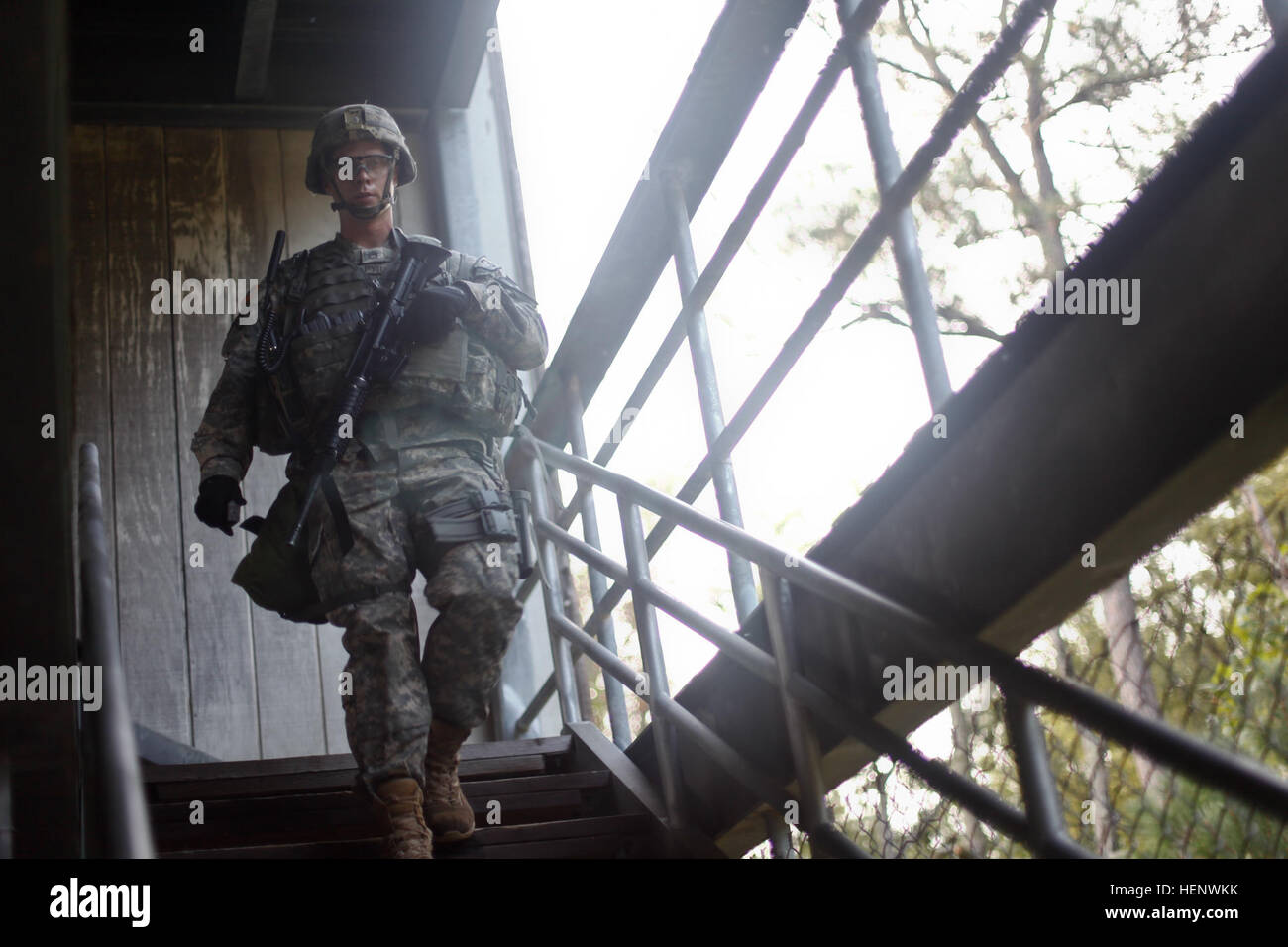Scared Rappeller Army A U.S. Army Soldier descends a rappel tower after receiving supplies ...