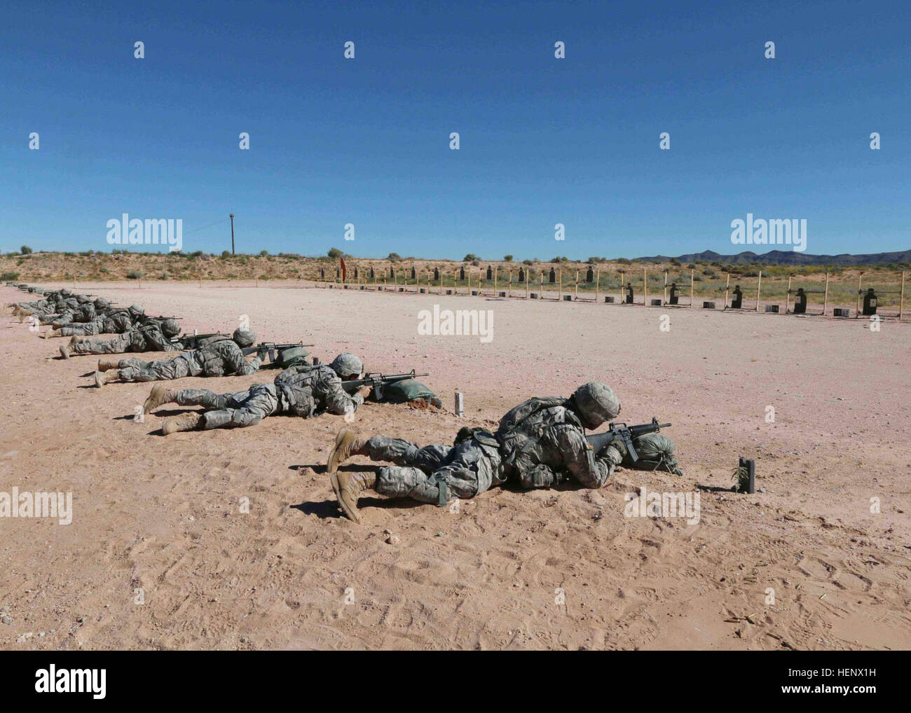 Soldiers from Fort Bliss prepare to shoot M16 rifles at McGregor Stock
