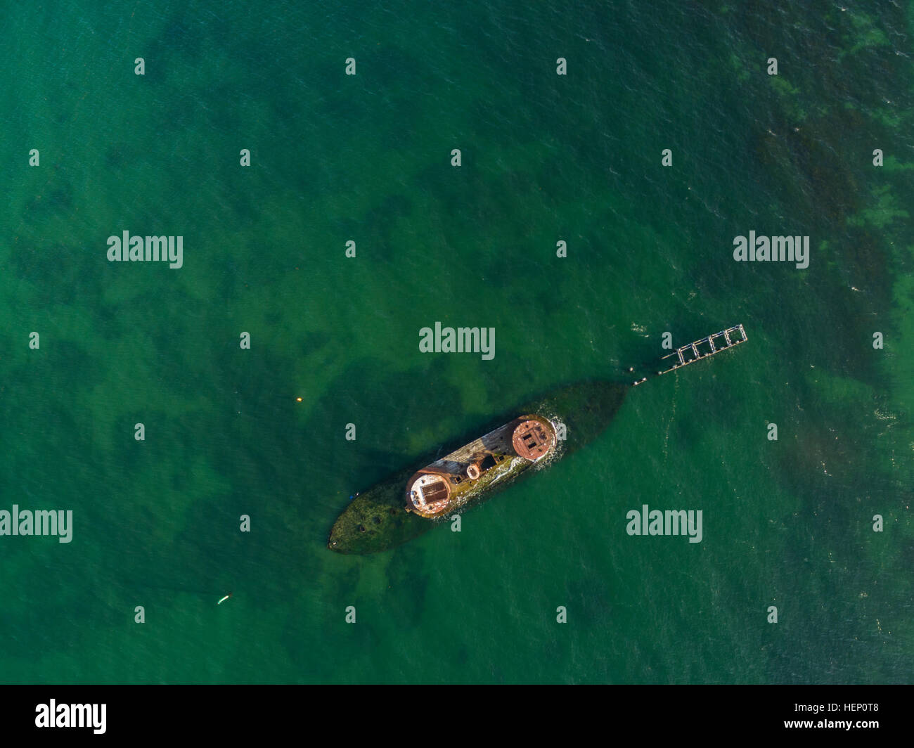 Looking Straight Down From The Air At Historic Shipwreck Of HMVS Cerberus In Shallow Turquoise 