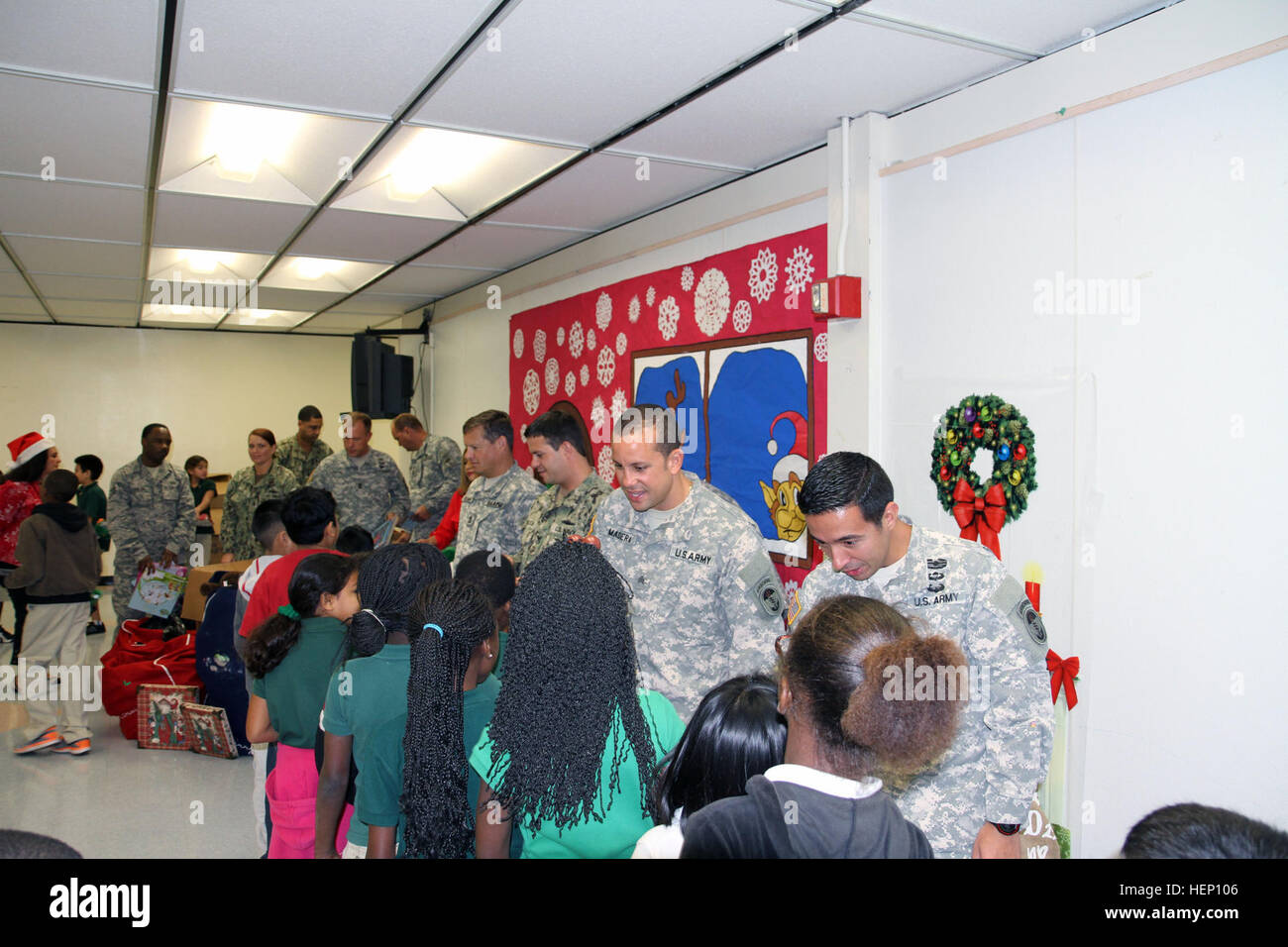 Service members assigned to Special Operations Command South greet