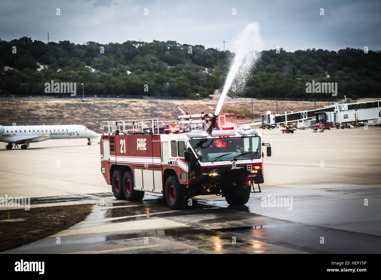 fire truck shooting water