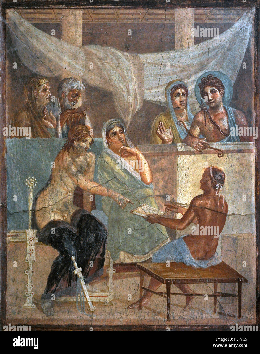 Admetus and Alcestis consulting the oracle (Apollo). House of Tragic Poet.1st century AD. Pompeii. National Archaeological Museum, Naples. Italy. Stock Photo