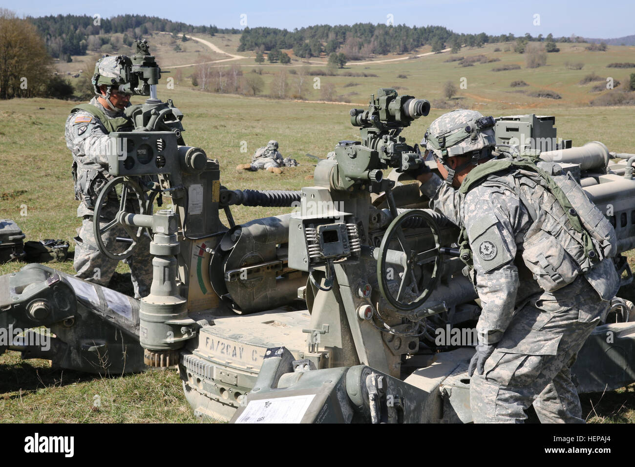 U.S. Army Sgt. Luis Granados, left, and Sgt. Andre Rico of Cobra Troop ...