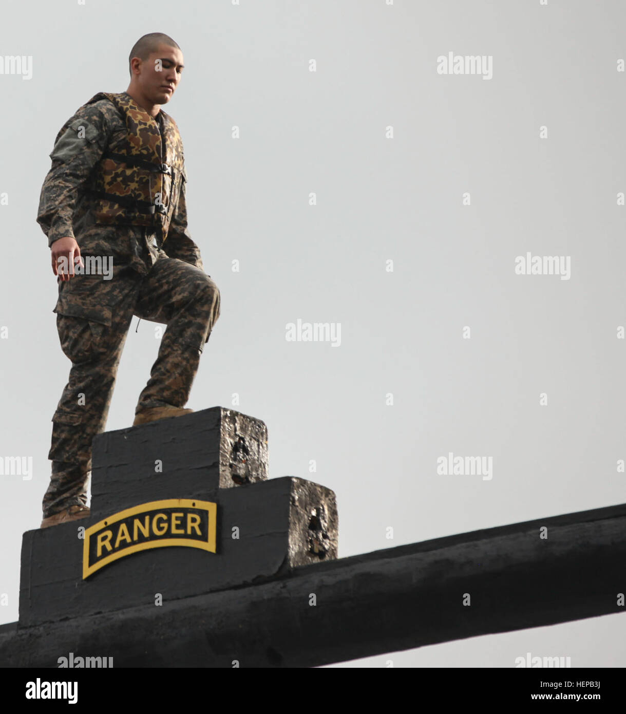U.S. Army Soldiers conduct a Ranger physical assessment during the