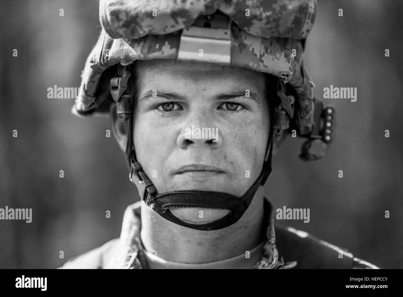 Sgt. Spencer Burton, a motor transport operator with the 146th Transportation Company, 364th Expeditionary Sustainment Command, stands for a portrait after finishing a 10-kilometer foot march in the North Carolina heat May 5 during the 2015 Army Reserve Best Warrior Competition at Fort Bragg. This year's Best Warrior Competition will determine the top noncommissioned officer and junior enlisted Soldier who will represent the Army Reserve in the Department of the Army Best Warrior Competition later this year at Fort Lee, Va. (U.S. Army photo by Sgt. 1st Class Michel Sauret) 2015 Army Reserve Be Stock Photo