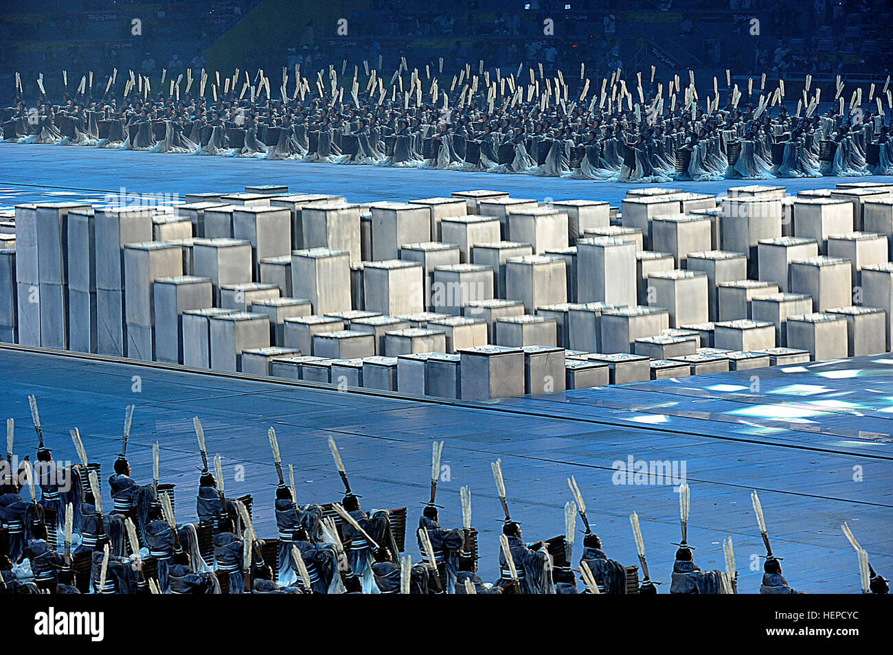 Grey printing blocks during 2008 Summer Olympics opening ceremony Stock Photo