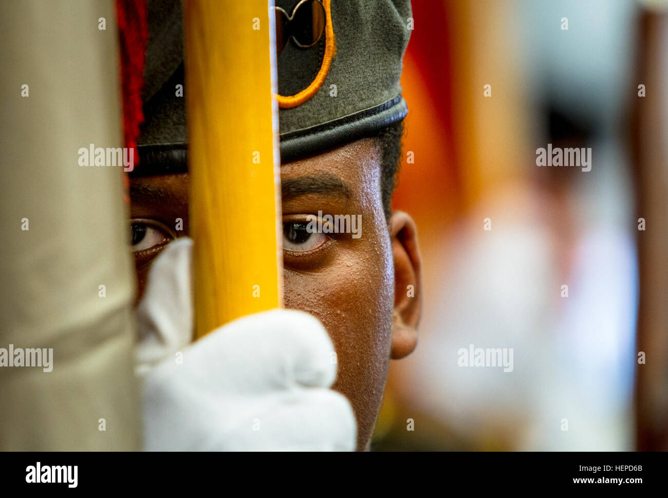 A member of the Junior Reserve Officer Training Corps stands at ...