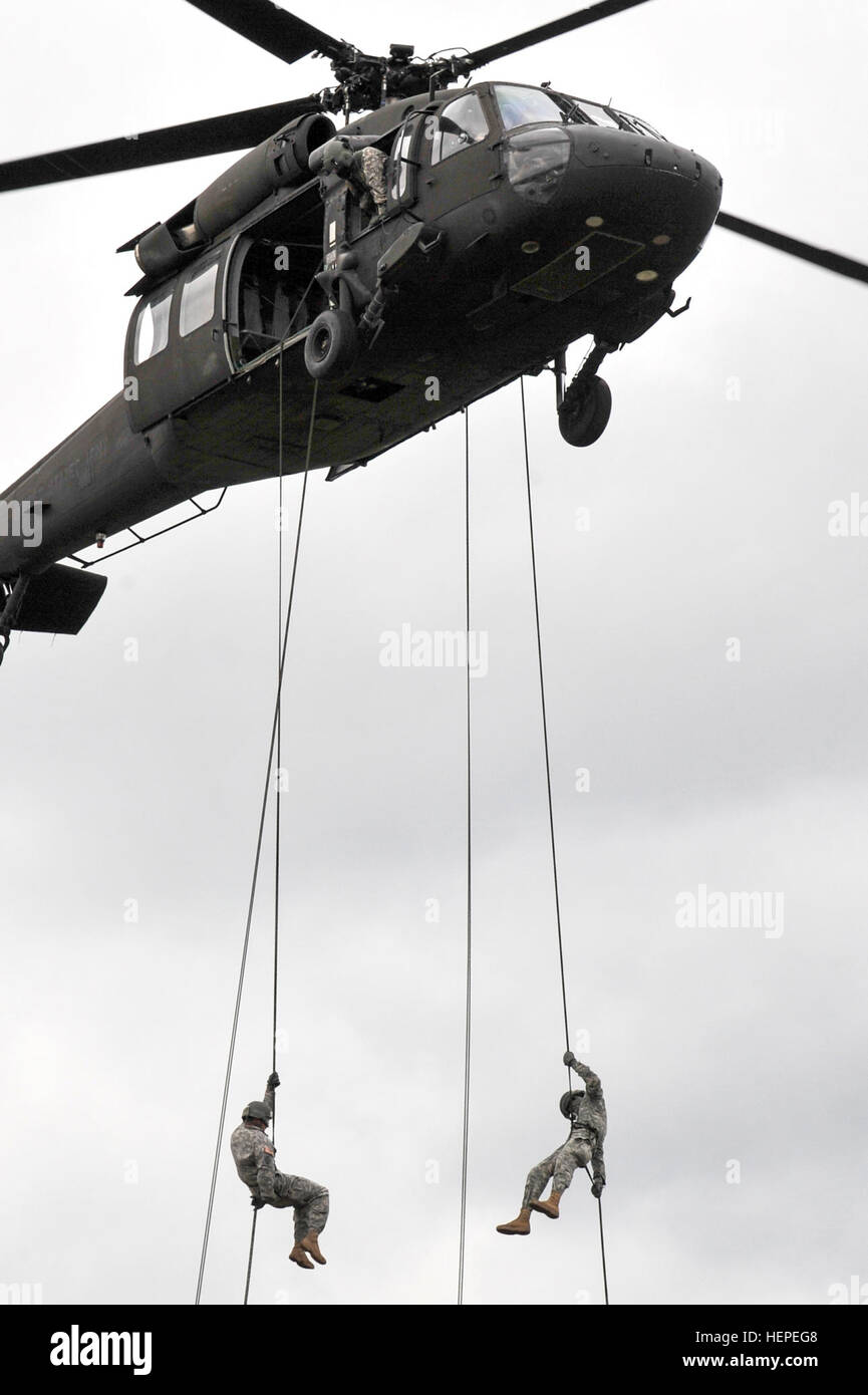 U.S. Soldiers, assigned to various units throughout Europe, rappel from ...