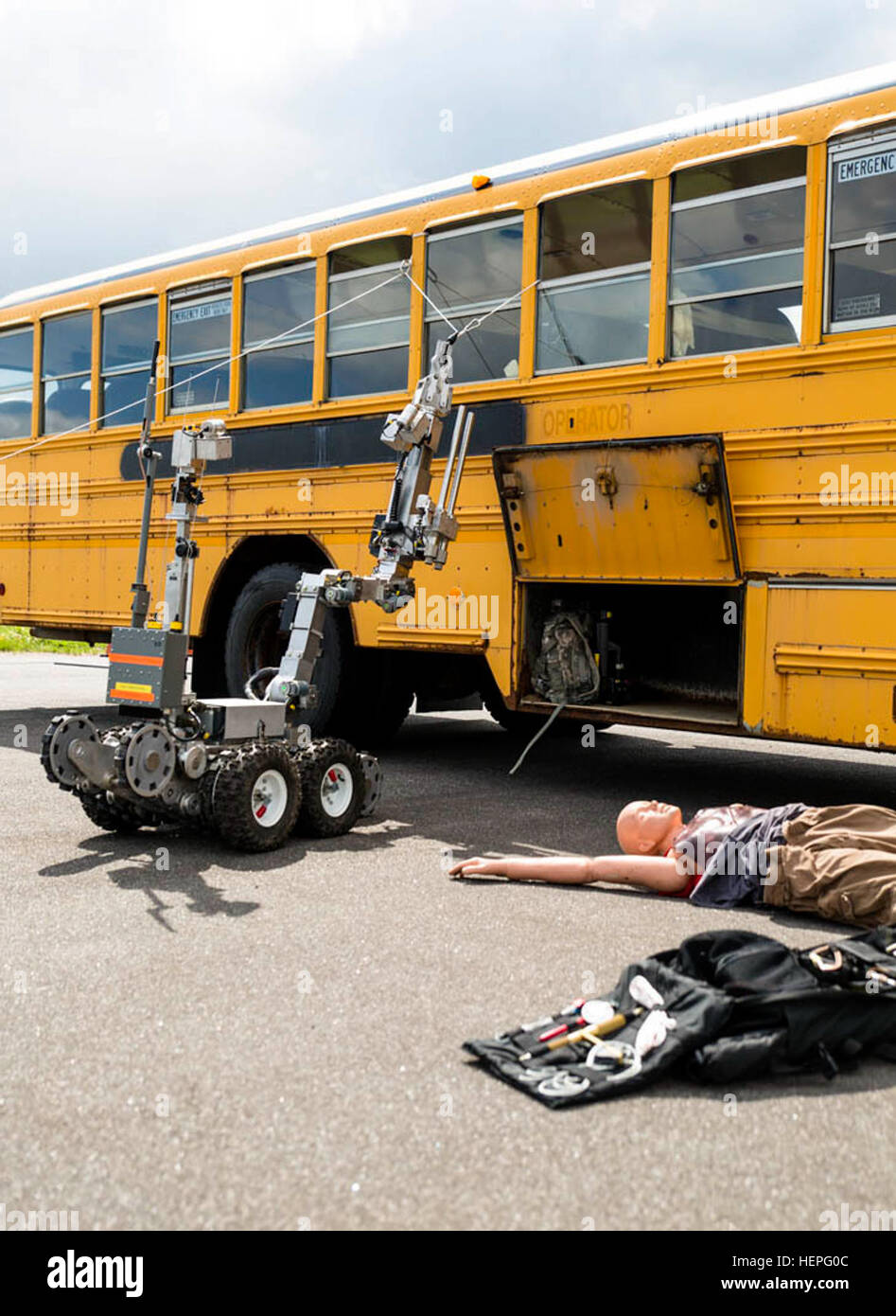 A bomb disposal robot, controlled by the a member of the New York