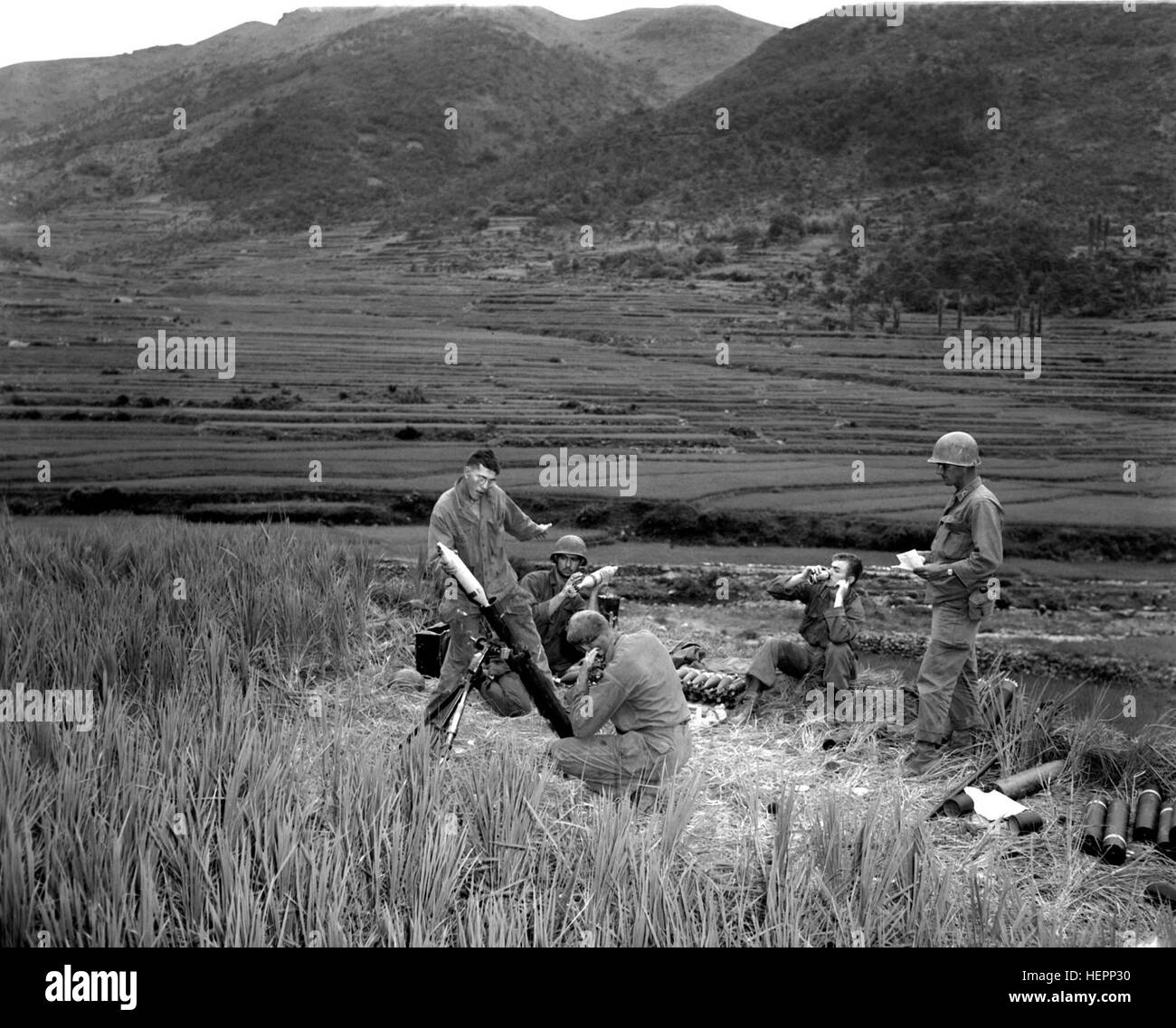 WAR IN KOREA: A 4.2 mortar crew of the 5th Rct, 25th Inf Div, returns ...