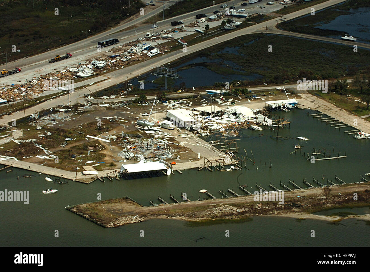 This scene is just one of many seen while flying over Galveston, Texas and the surrounding areas affected by Hurricane Ike. This particular flight, flown by 2nd Battalion, 227th Aviation Regiment, 1st Air Cavalry Brigade, 1st Cavalry Division, was in support of Gen. Victor Renuart Jr., the commanding general of U.S. Northern Command and his staff's damage assessment of the areas of Texas most affected by the hurricane. Air Cav Brigade takes on Hurricane Ike aftermath 116194 Stock Photo