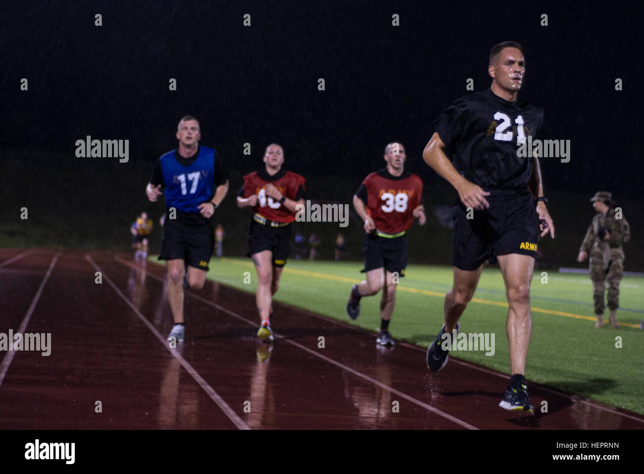 Army Reserve drill sergeant, Sgt. 1st Class Joshua Moeller, representing the 108th Training Command (IET), leads the pack during the 2-mile run on the first day of competition at the 2016 U.S. Army Reserve Best Warrior Competition at Fort Bragg, N.C. May 3. This year’s Best Warrior Competition will determine the top noncommissioned officer and junior enlisted Soldier who will represent the U.S. Army Reserve in the Department of the Army Best Warrior Competition later this year at Fort A.P. Hill, Va.  (U.S. Army photo Sgt. 1st Class Brian Hamilton/released) Separate yourself from the pack 16050 Stock Photo