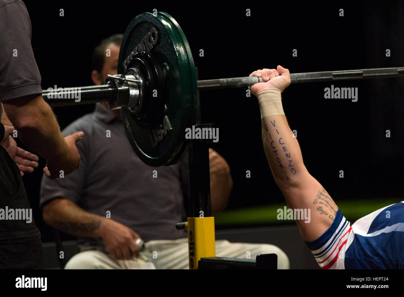A powerlifter competes in the 2016 Invictus Games, HP Field House, ESPN