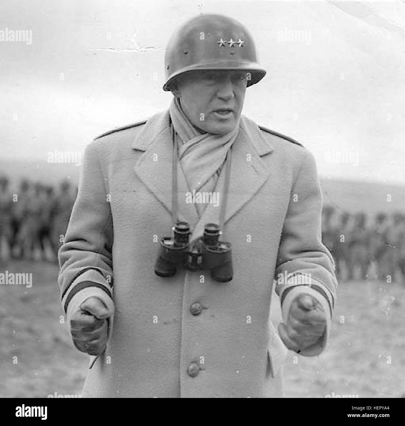 George Patton making a speech for US troops Stock Photo