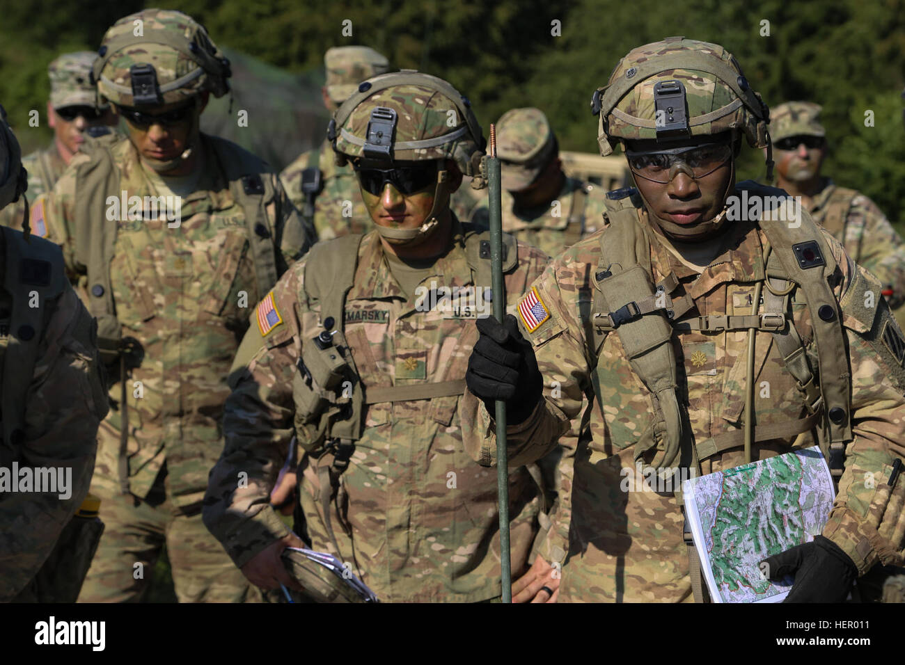 U.S. Soldiers of the 1st Armored Brigade, 3rd Infantry Division conduct a tactical operation center operations brief during exercise Combined Resolve VII at the U.S. Army’s Joint Multinational Readiness Center in Hohenfels Germany, Sept. 8, 2016. Combined Resolve VII is a 7th Army Training Command, U.S. Army Europe-directed exercise, taking place at the Grafenwoehr and Hohenfels Training Areas, Aug. 8 to Sept. 15, 2016. The exercise is designed to train the Army’s regionally allocated forces to the U.S. European Command. Combined Resolve VII includes more than 3,500 participants from 16 NATO a Stock Photo