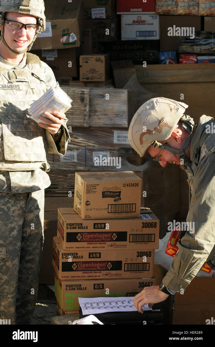 AAFES EMPLOYEE R.J. VAN OSS MAKES A SALE TO SPC BEN NELSON OF CHARLIE