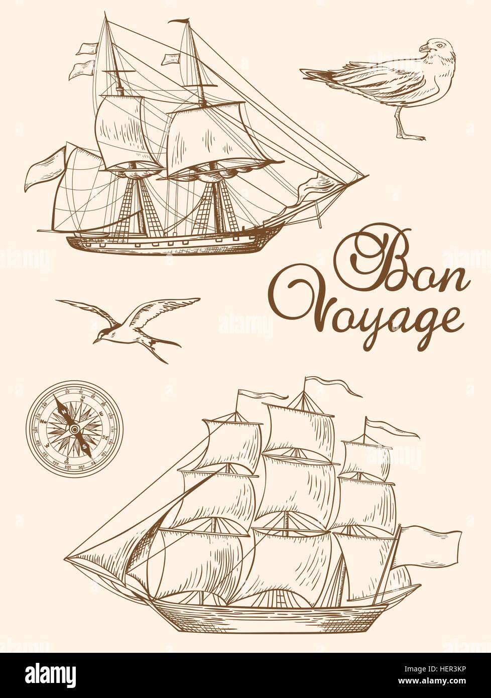 Set Of Vintage Vector Hand Drawn Sailing Ships Stock Vector Image And Art