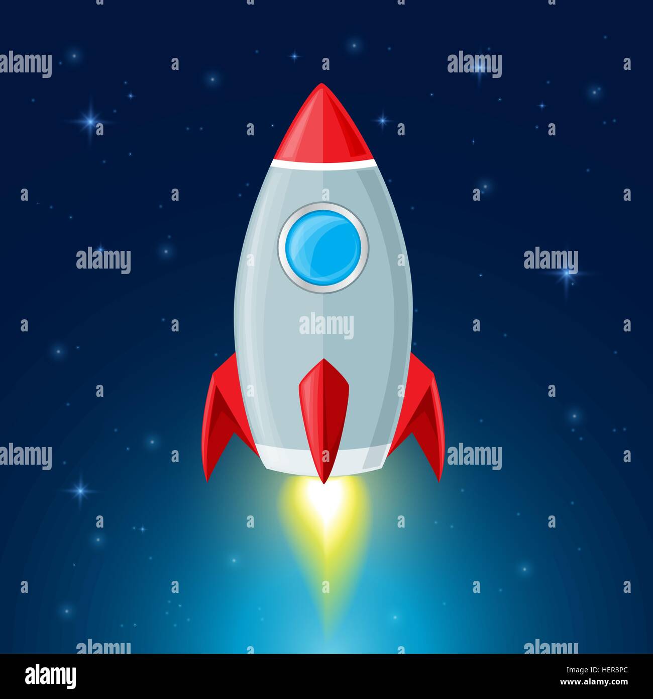 Rocket flying in space. Space background with rocket and stars Stock ...