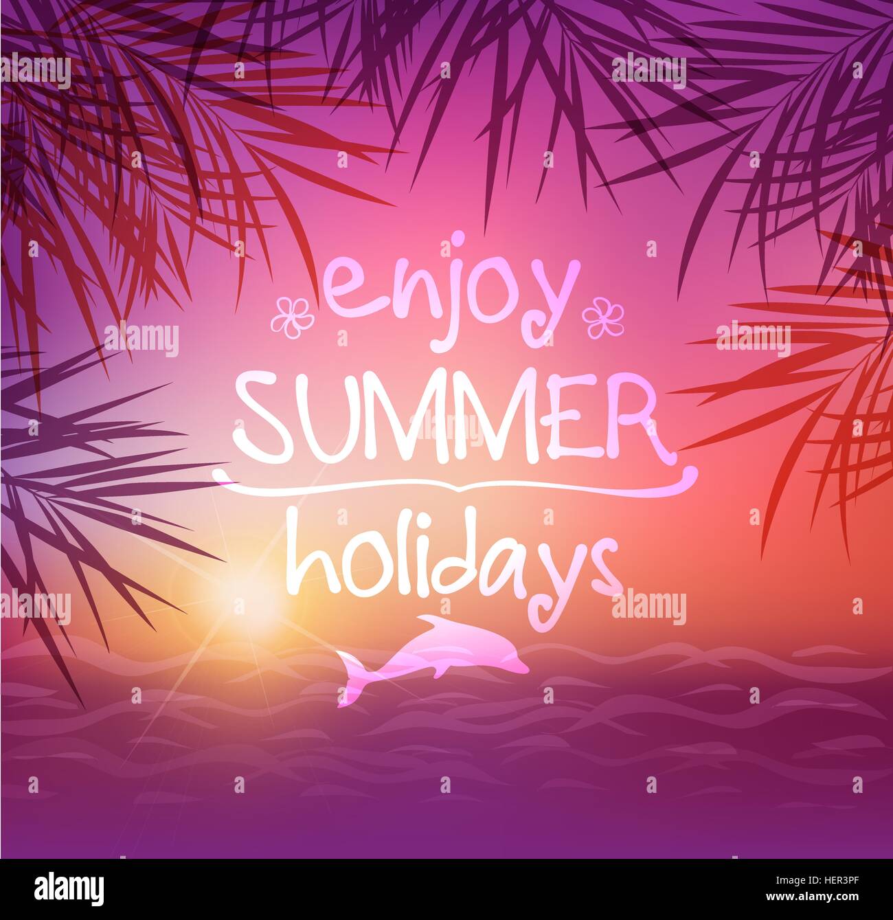 Summer tropical background with palm leaves. Tropical sunset and sea ...