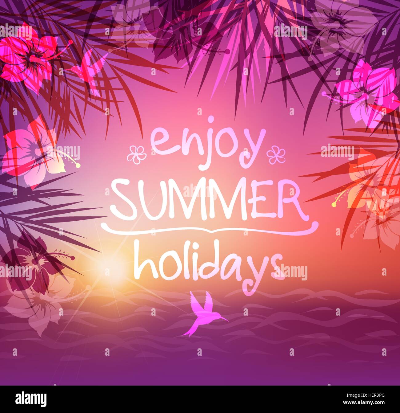 Summer tropical background with palm leaves and flowers. Tropical ...