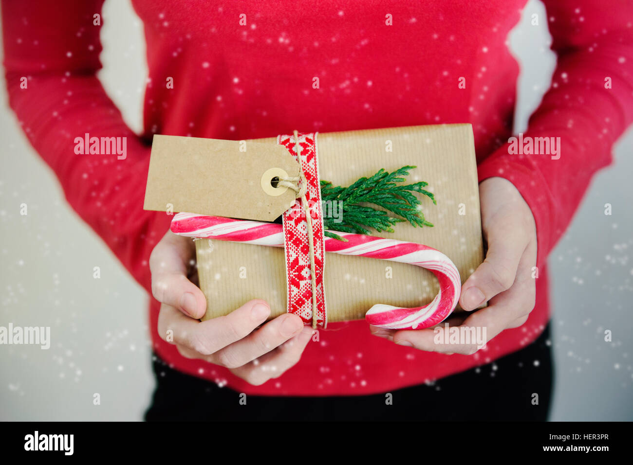 Girl holding a Christmas gift Stock Photo - Alamy