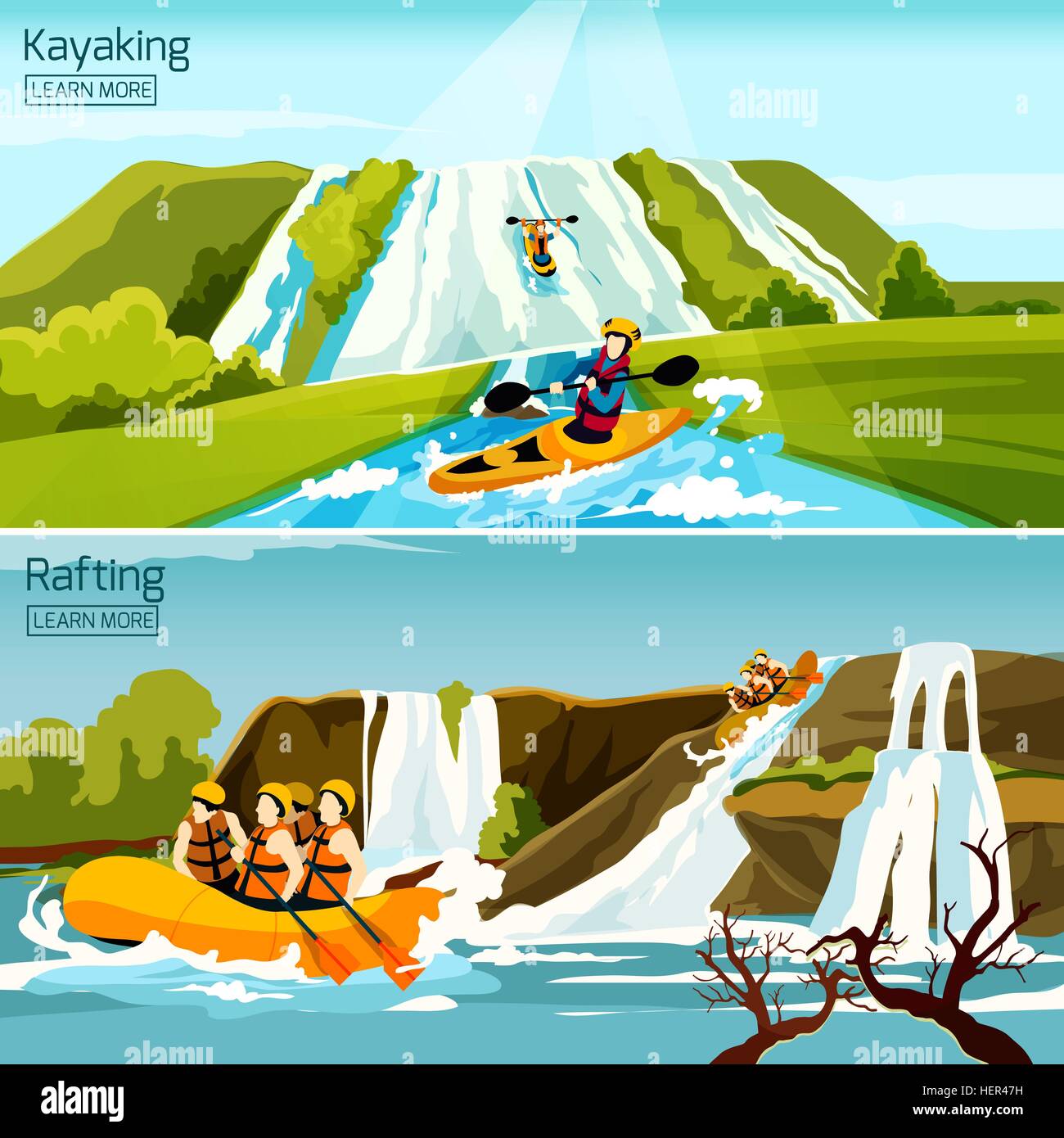 Kayaying Vs Rafting Rafting Canoeing Kayaking Compositions. Two colorful active water sport ...