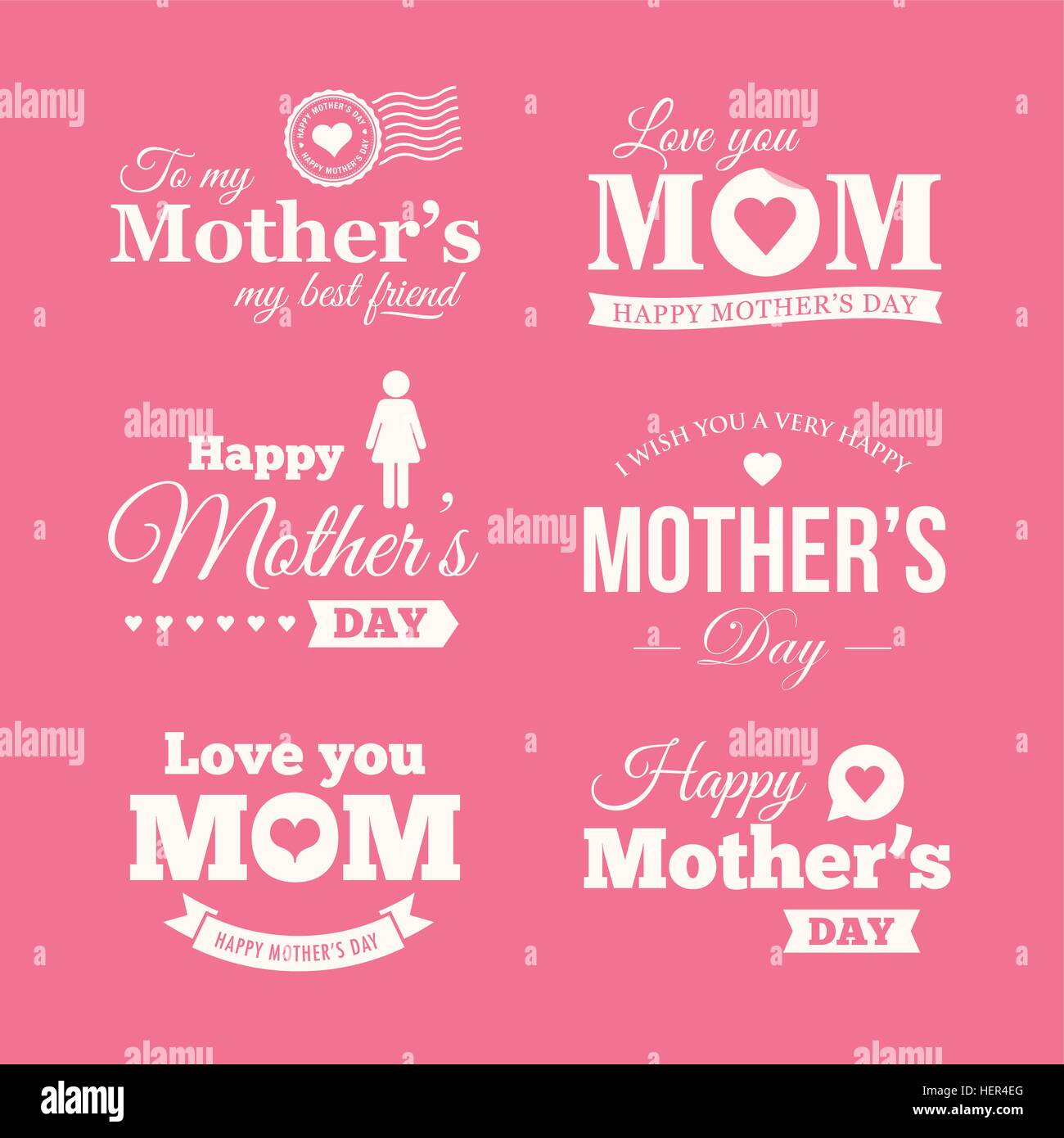 Happy mothers day. Set of badges, logo, labels, signs and symbols Stock