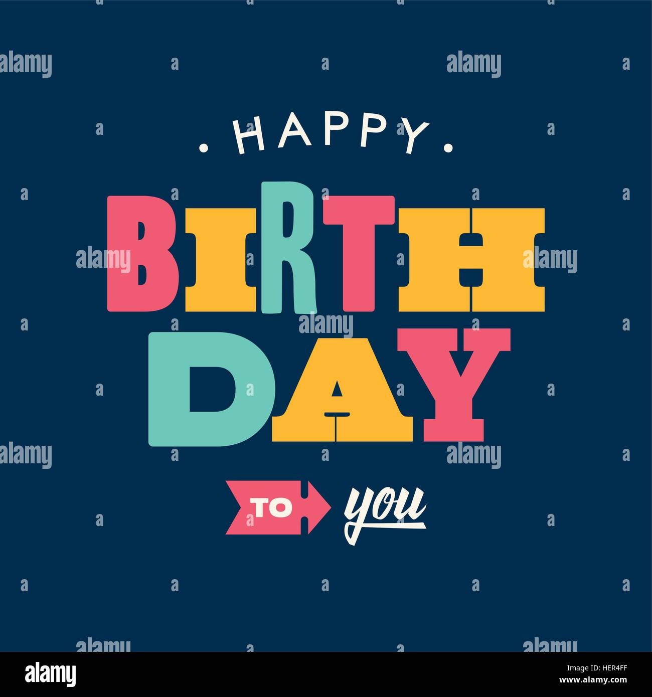 Birthday card letterpress. Blue background. Editable vector design