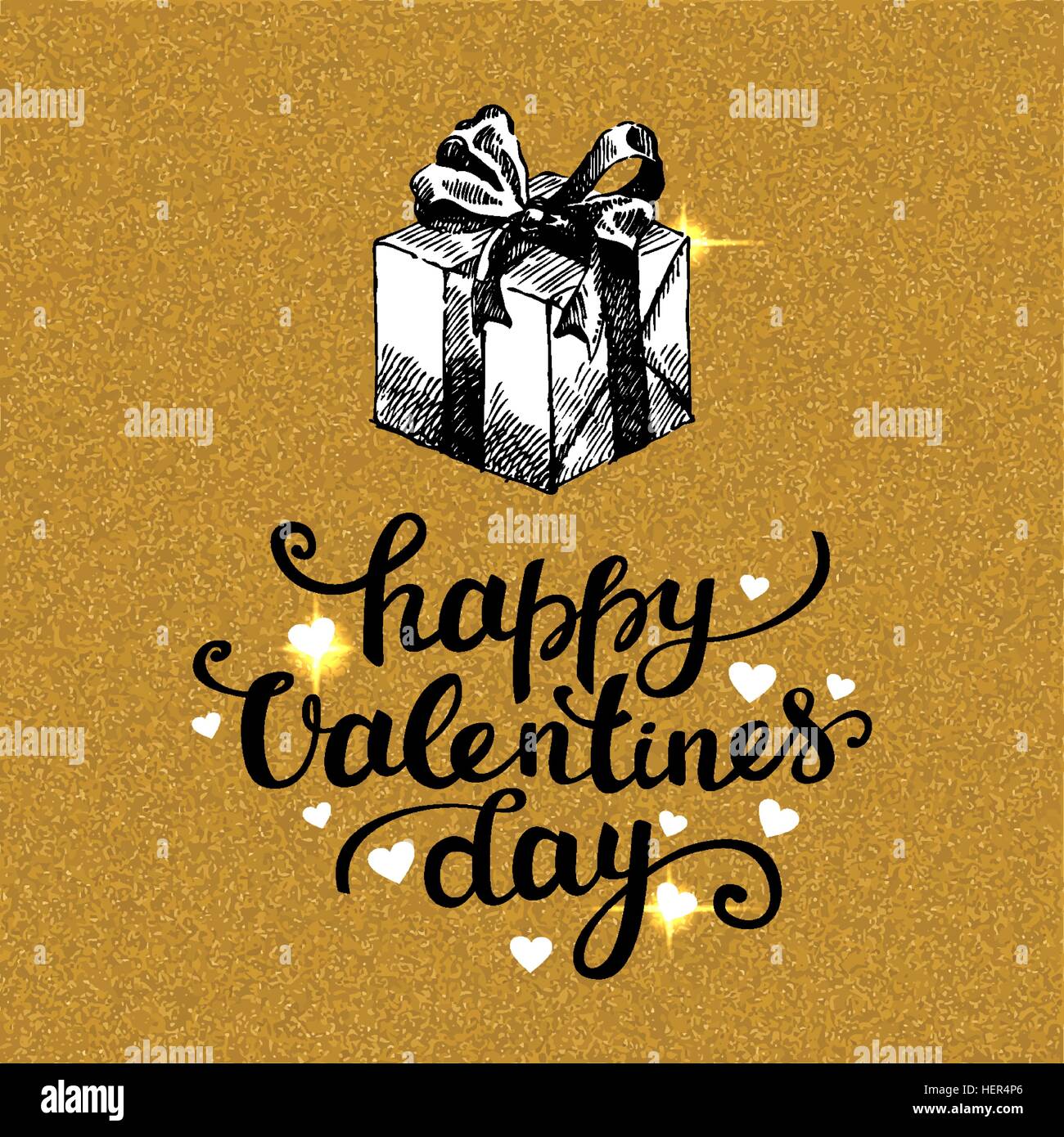 Valentines Day card with gold glitter background. Vector illustration ...