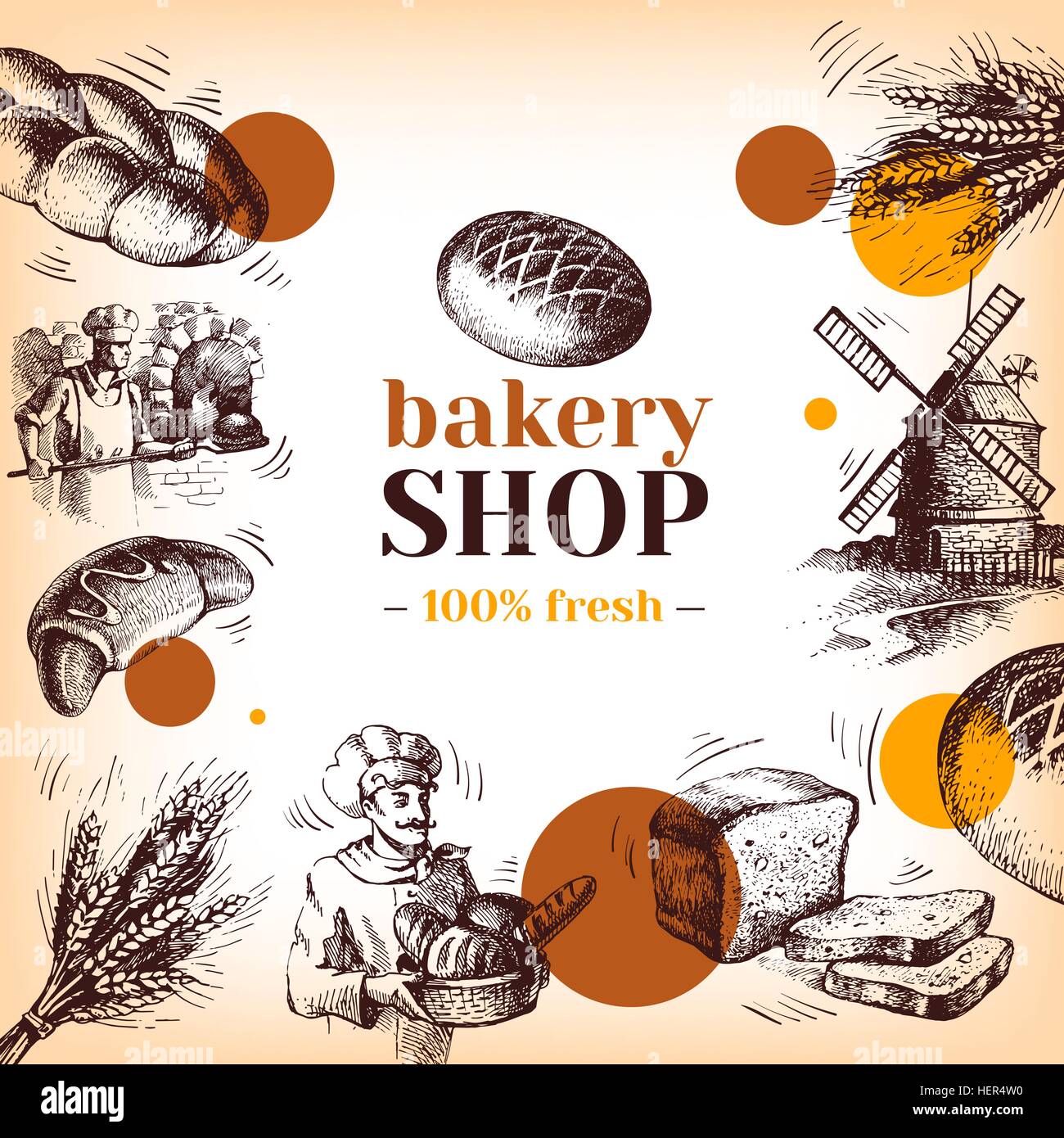 Vintage bakery sketch background. Sketch hand drawn illustration Stock Vector