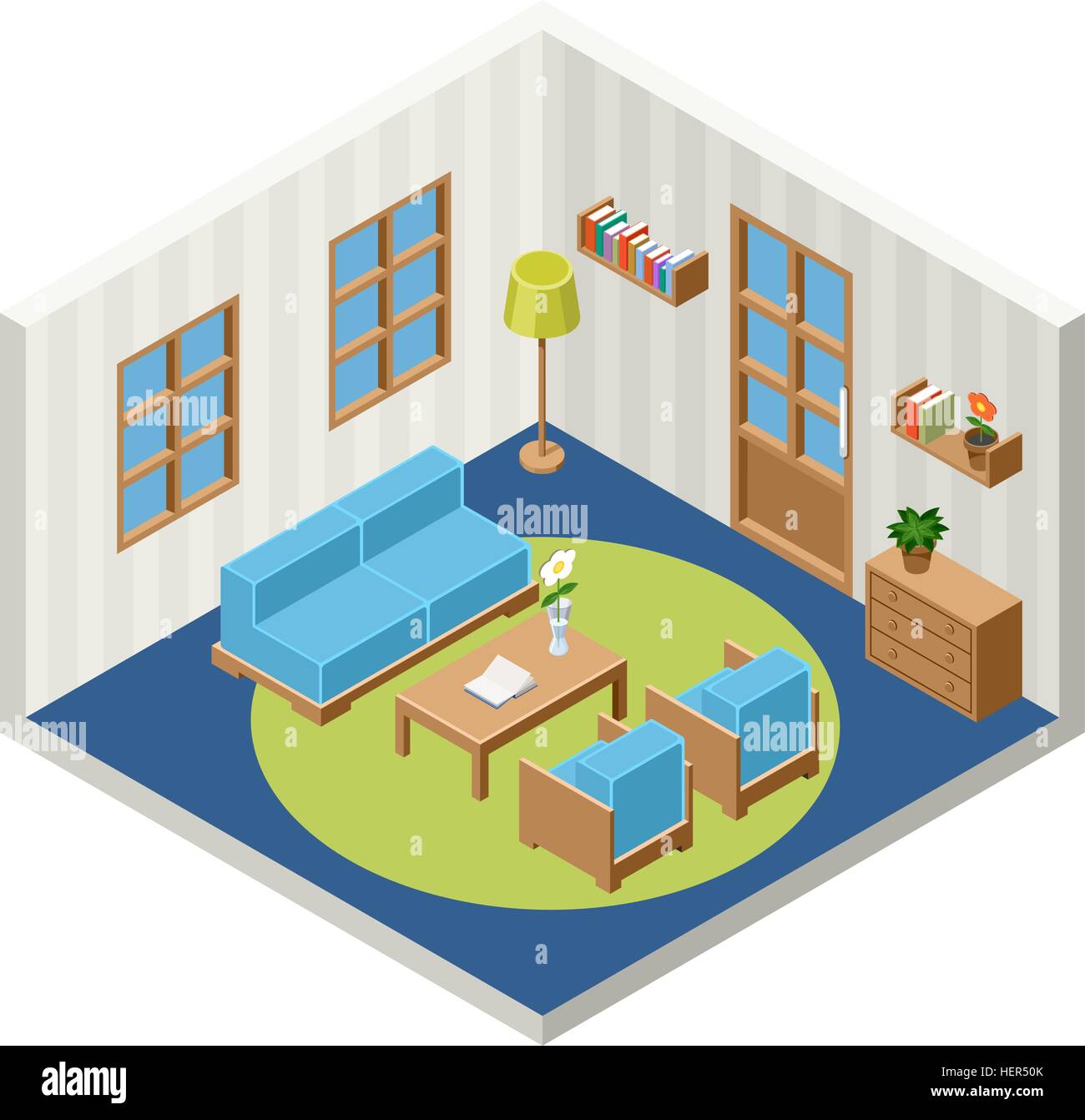 Vector interior of the isometric room with furniture Stock Vector Image ...