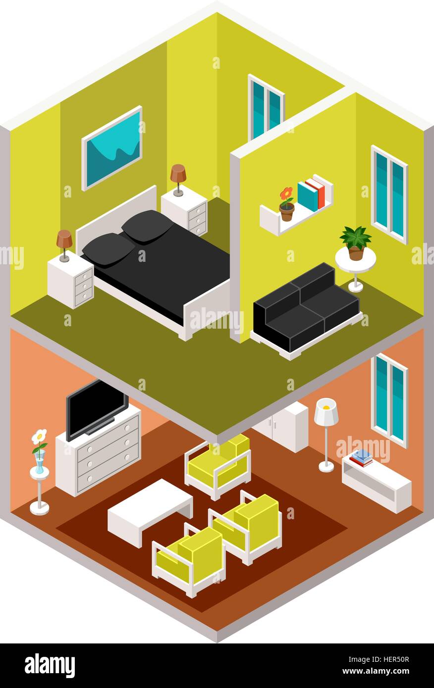 Vector isometric house in a section with furniture Stock Vector Image ...