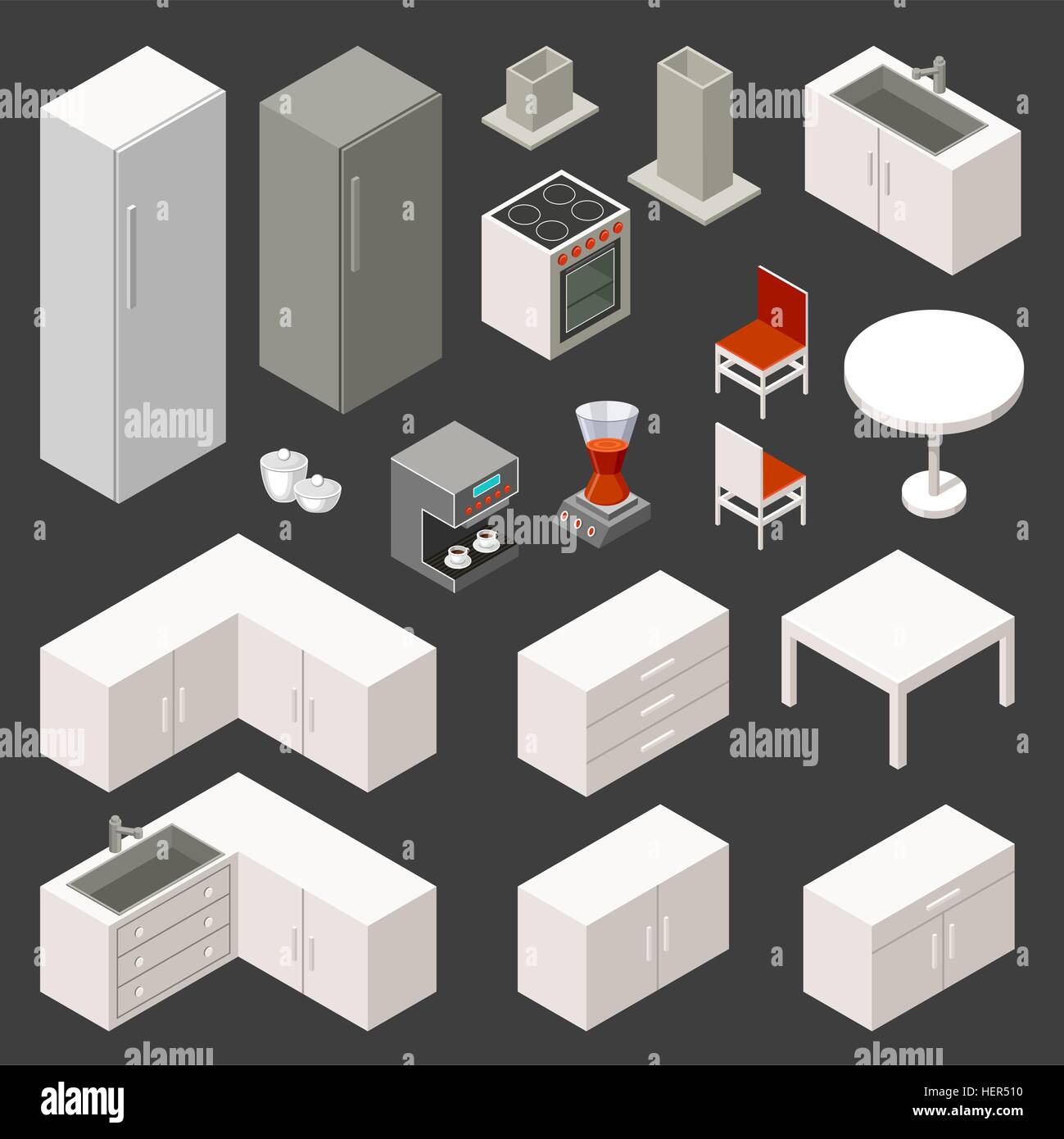 Vector isometric kitchen set on the dark background Stock Vector Image ...