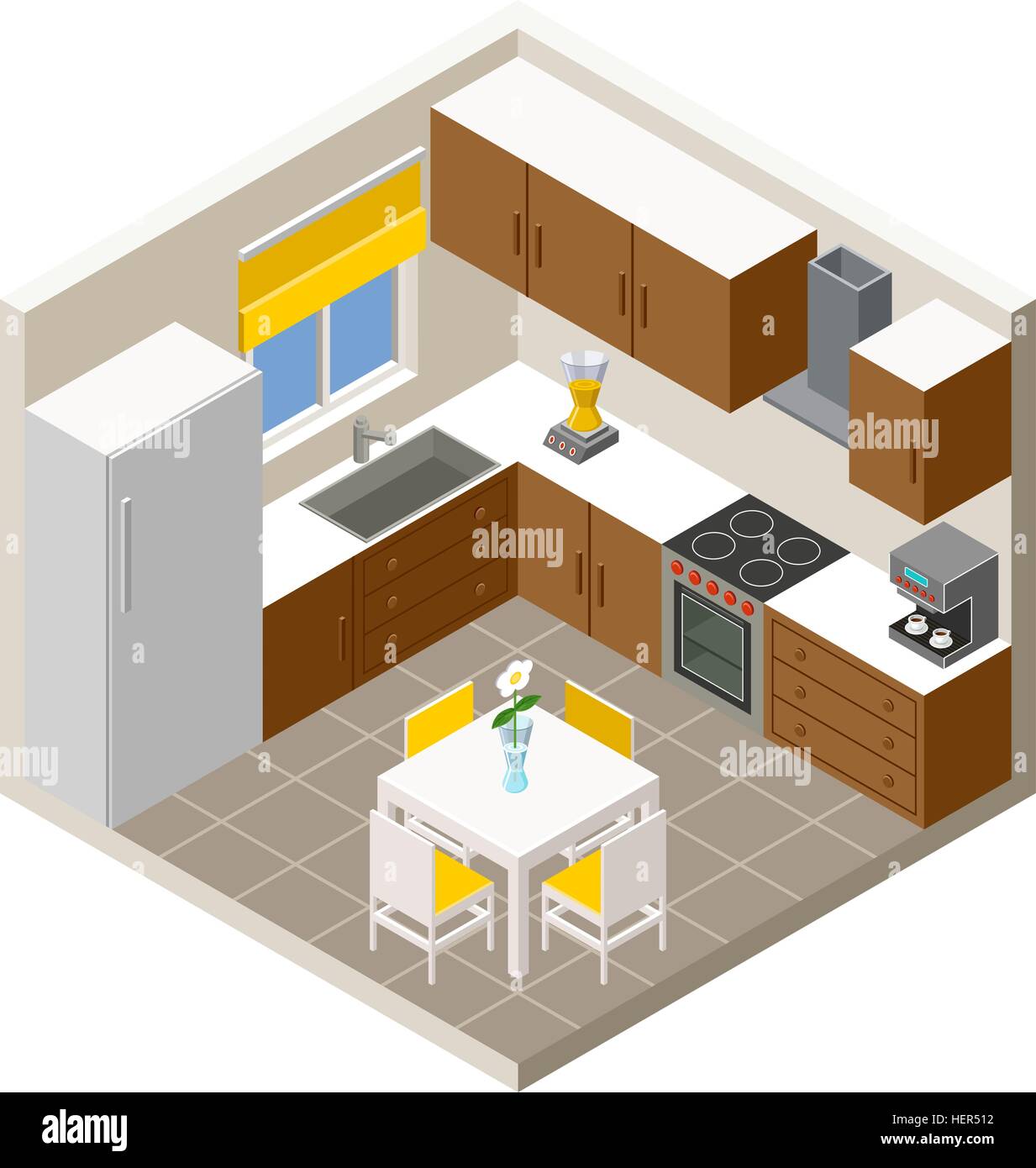 Vector isometric kitchen with furniture Stock Vector Image & Art - Alamy