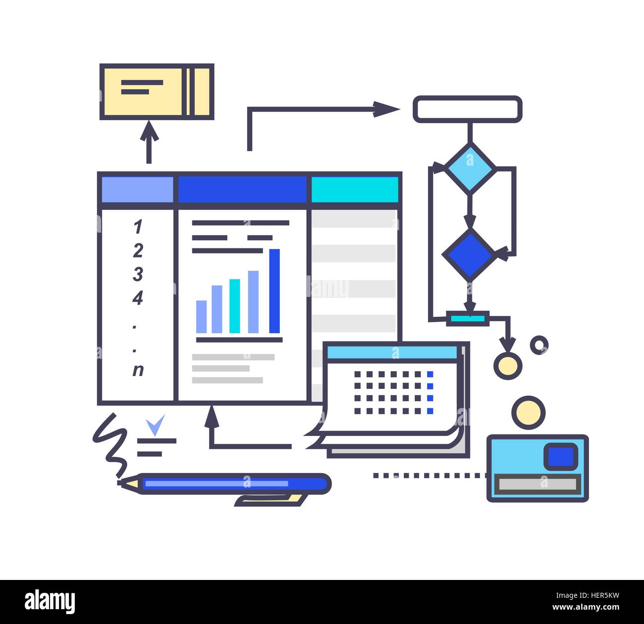 Icon flat style design working process. Business pdca, development and ...