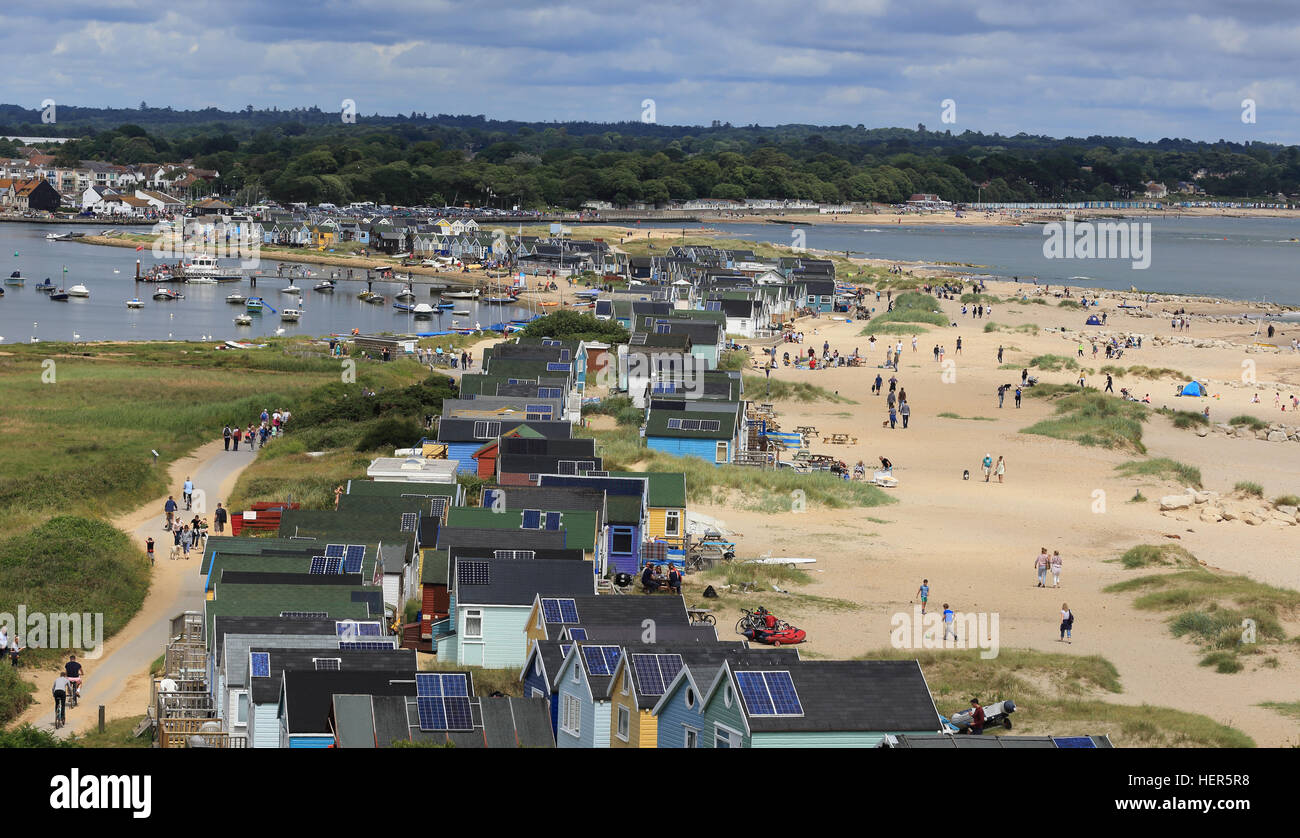 The beach huts at Hengistbury Head, Christchurch Harbour, Dorset, England, UK. Stock Photo