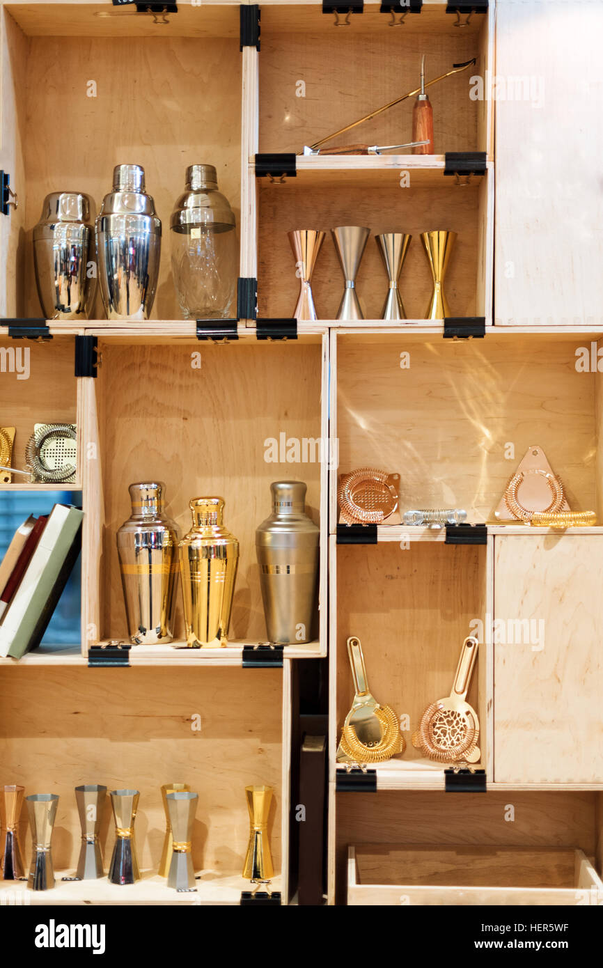 Barman equipment. Bartender tools in wooden boxes Stock Photo Alamy