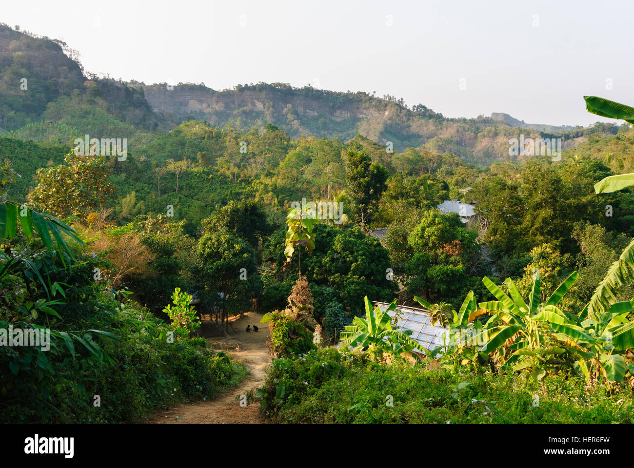 Bandarban: Village of the mountain people of Tripura, Chittagong Division, Bangladesh Stock Photo