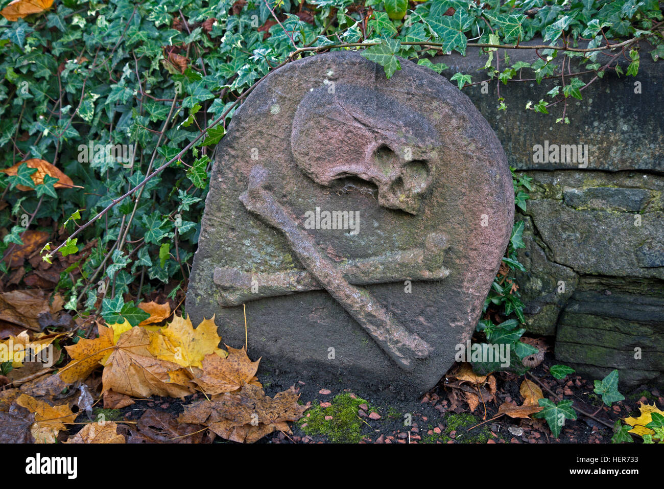 Headstone with skull and crossbones in Greyfriars Kirkyard, Edinburgh