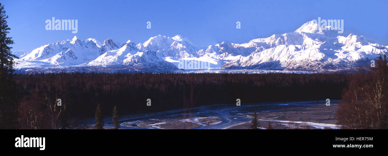 Panorama of the Alaska Range with Denali Mountain Stock Photo